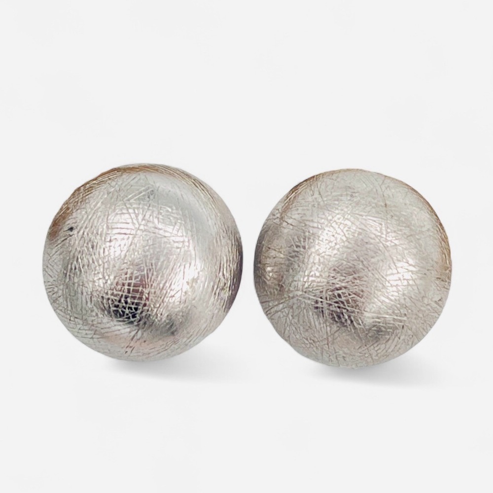 Vintage 1950s Signed Marino‎ Dome Etched Silver Clip On Earrings